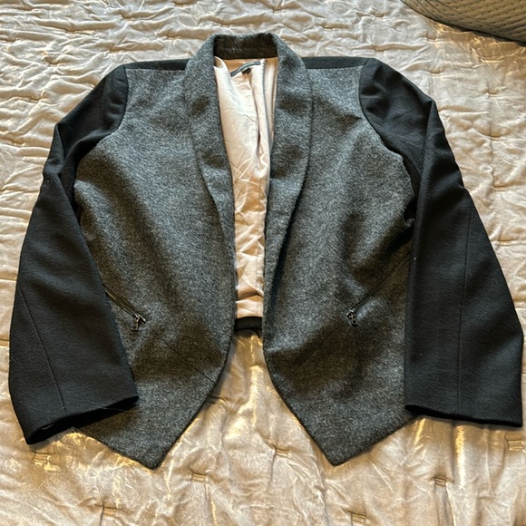 Ann Taylor 16 Black Grey Color Block Wool Blend Drape Jacket - Picture 1 of 5